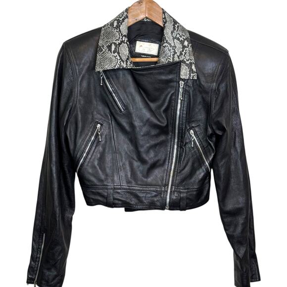 Vintage Cache Black Moto Jacket with Snakeskin Collar Motorcycle Biker y2k - Picture 5 of 7